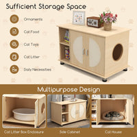 Cat Litter Box Enclosure w/Sisal Scratching Doors, Adjustable Metal Feet