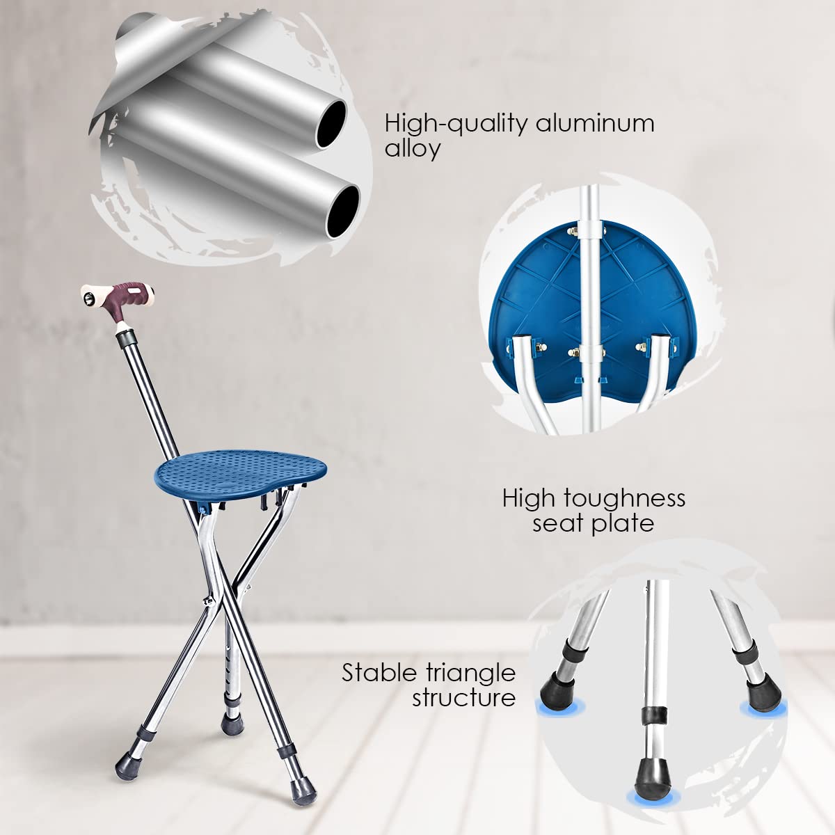 Portable Multifunctional Aluminum Crutch W/LED Light & Ergonomic Handle