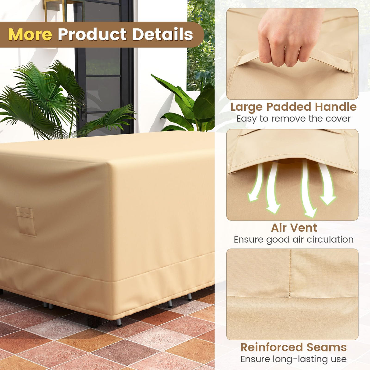 Patio Furniture Cover 420D Oxford Fabric Outdoor Table Set Cover with Padded Handle
