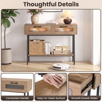 2-Tier Farmhouse Console Table with Colorful LED Lights and 2 Drawers