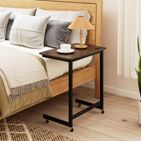 C-shaped End Table with Built-in Phone Slot and Low Profile Base Slide for Living Room Bedroom
