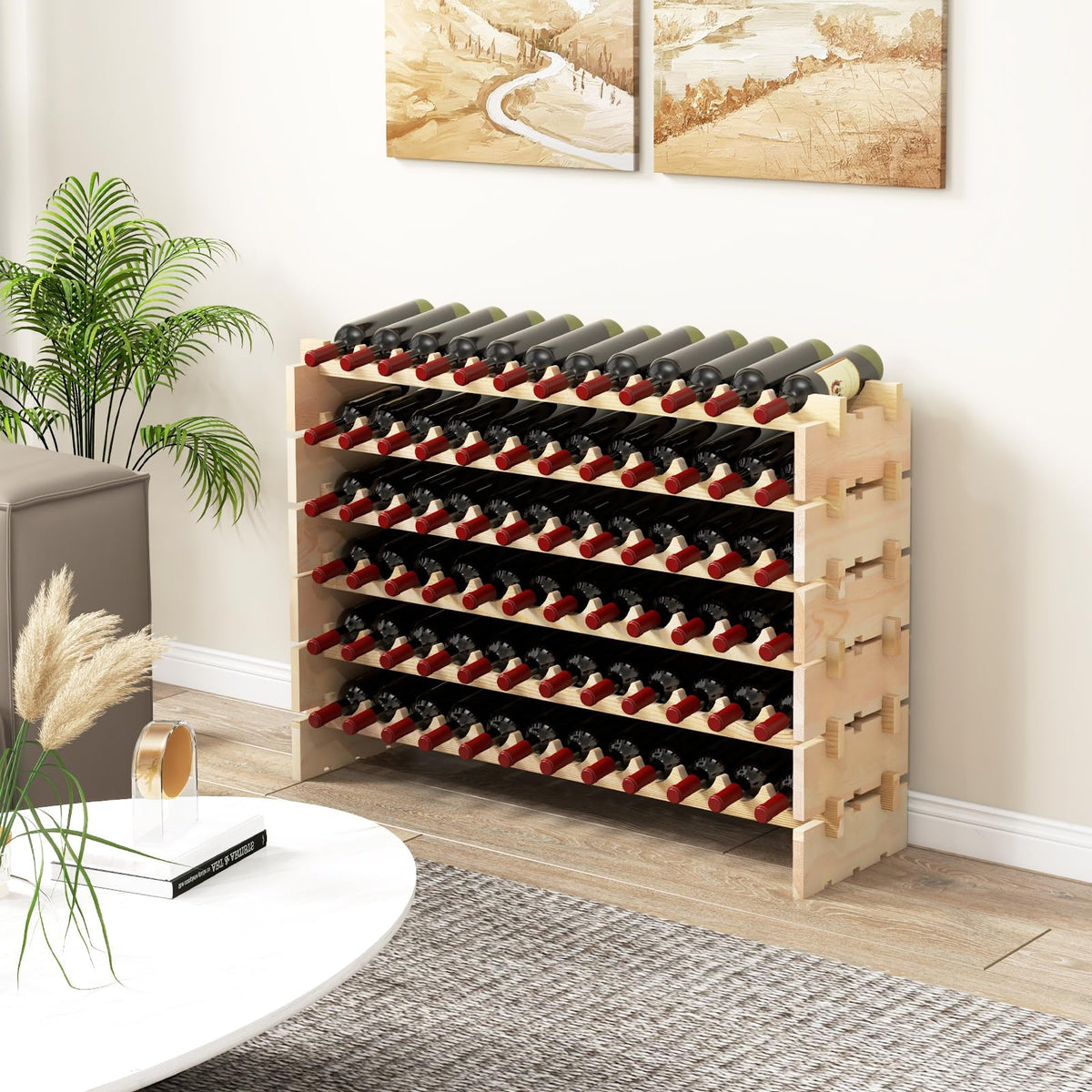 Giantex 60 Bottles Wine Rack, 6-Tier Stackable Modular Wine Bottle Holder