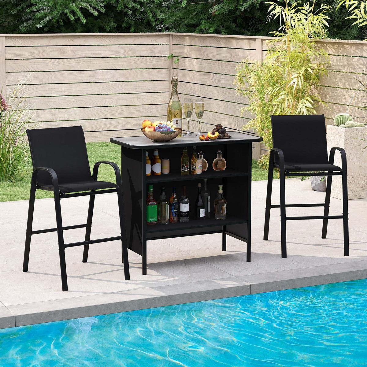 3 Piece Outdoor Bar Set, Patio Bar Height Table & Chairs