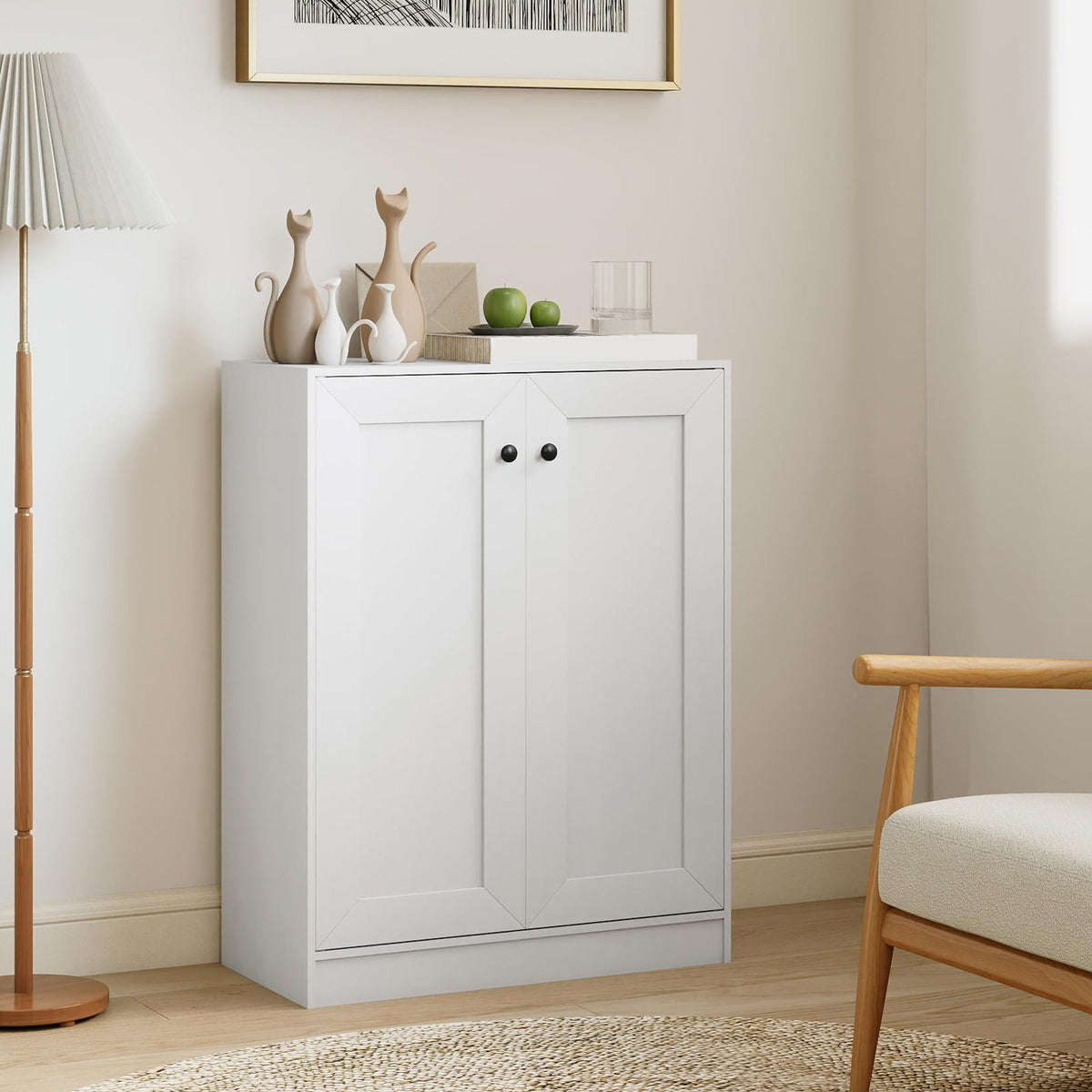 Bathroom Floor Storage Cabinet with Doors and Adjustable Shelves