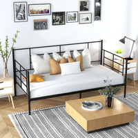 Single Daybed 2-in-1 Sofa Bed w/Arms & Back Metal Slat Support Living Room Black