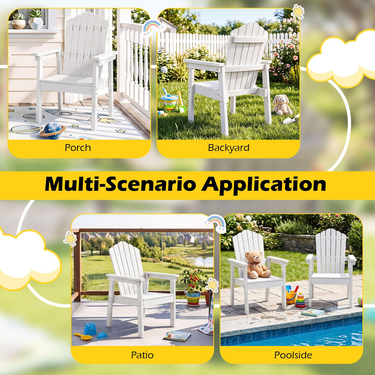Lawn Adirondack Chairs with High Backrest and Wide Armrests