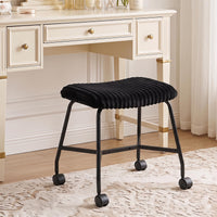Upholstered Footrest Stool Set of 2 with 4 Swivel Casters and Thick Cushion for Living Room