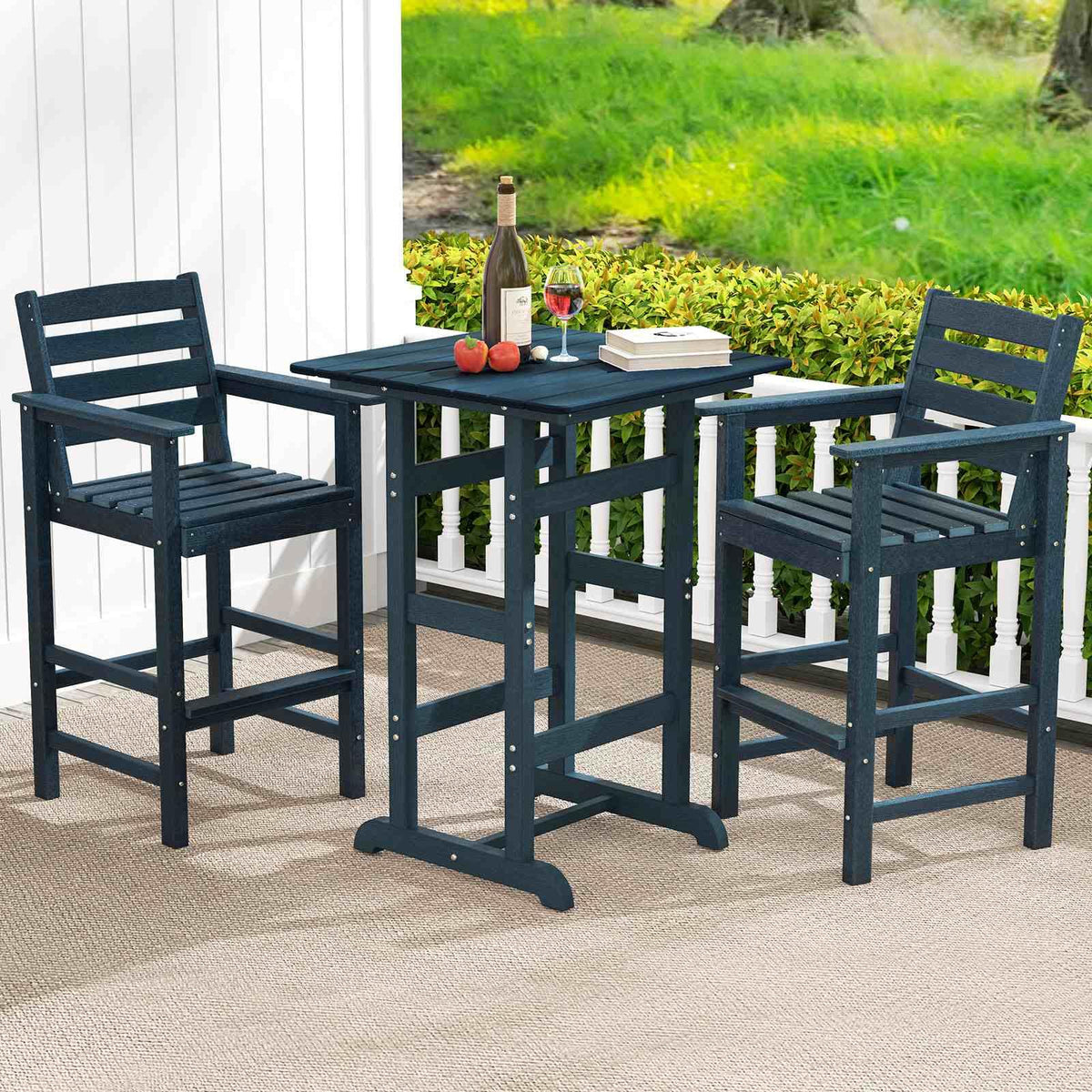 Patio Adirondack Bar Chairs Set of 2, HDPE Bar Height Chairs w/Wide Armrests & Footrest