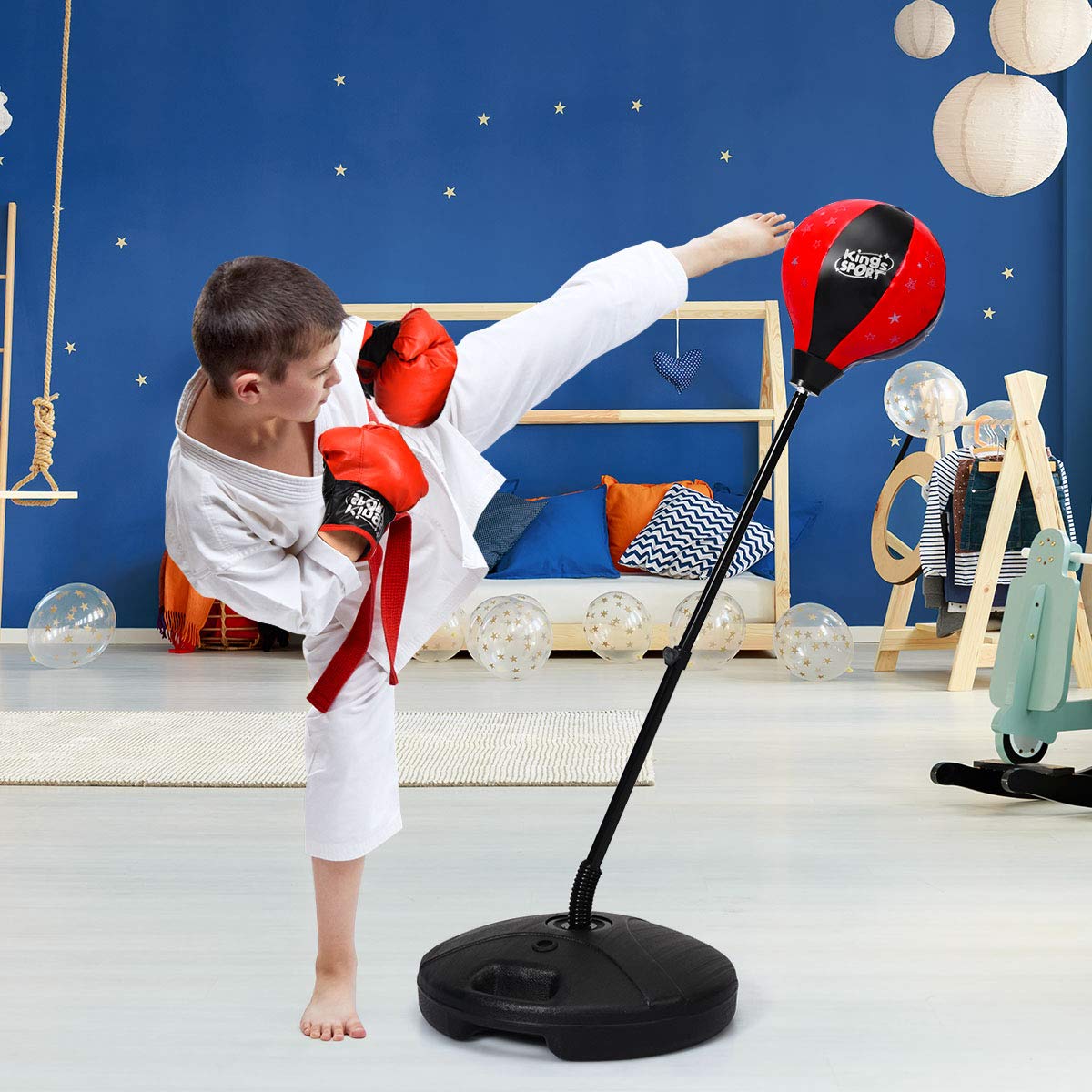 Boxing Ball Set 81cm-117cm Height adjustable Punching Ball Set with Large Capacity Bas ...