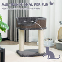 Cat Tree Tower, Compact 2-Tier Cat Activity Tree with Large Plush Top Perch Bed, Natural Sisal Wrapped Scratching Posts