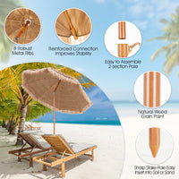 7.2 FT Thatched Tiki Umbrella, Hawaiian Style Hula Beach Umbrella w/Tilt, Tropical Umbrella w/Steel Pole