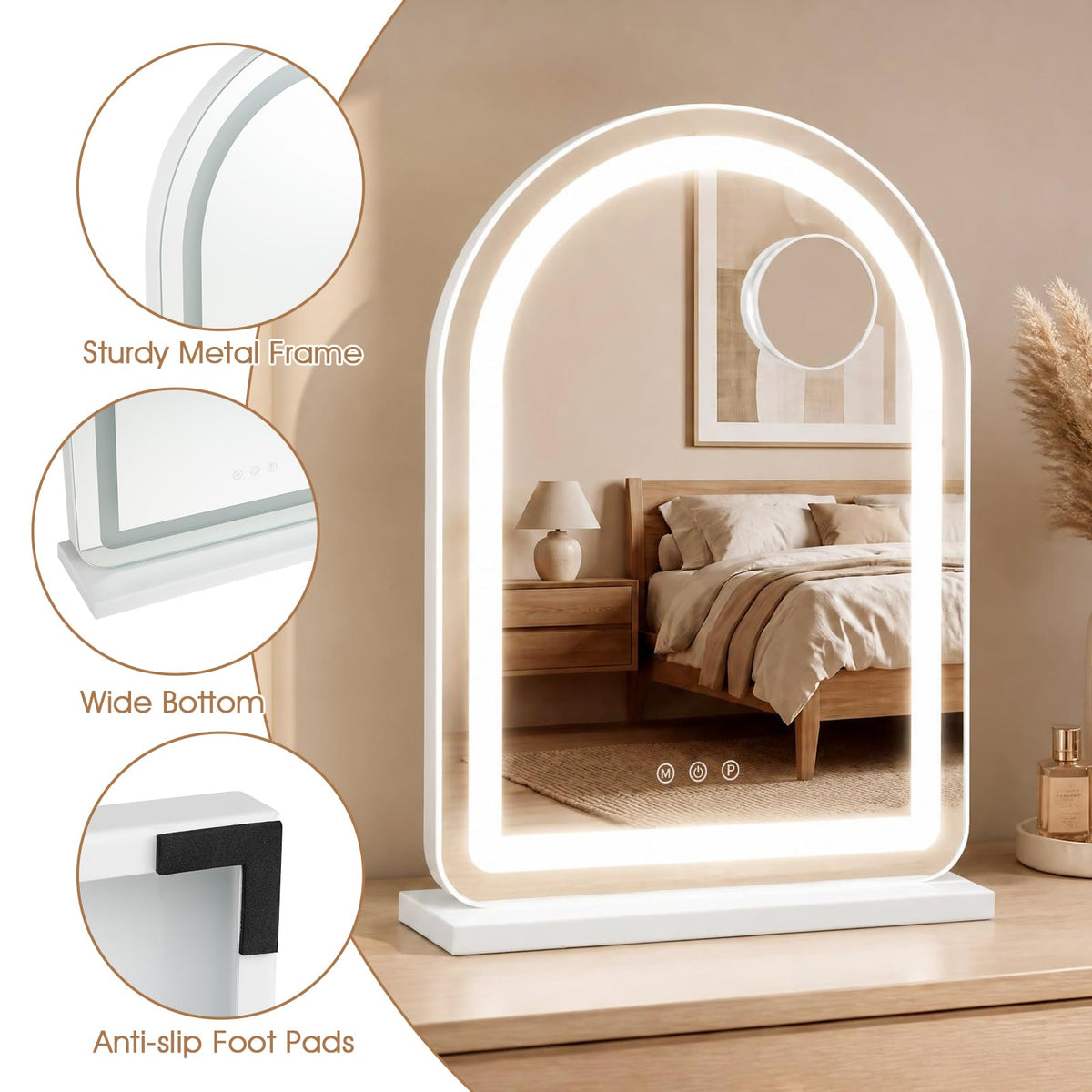 Giantex Arched Vanity Mirror with LED Lights & Removable Magnify Mirror