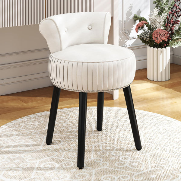 Velvet Vanity Chair with Tufted Low Back and Solid Wood Legs