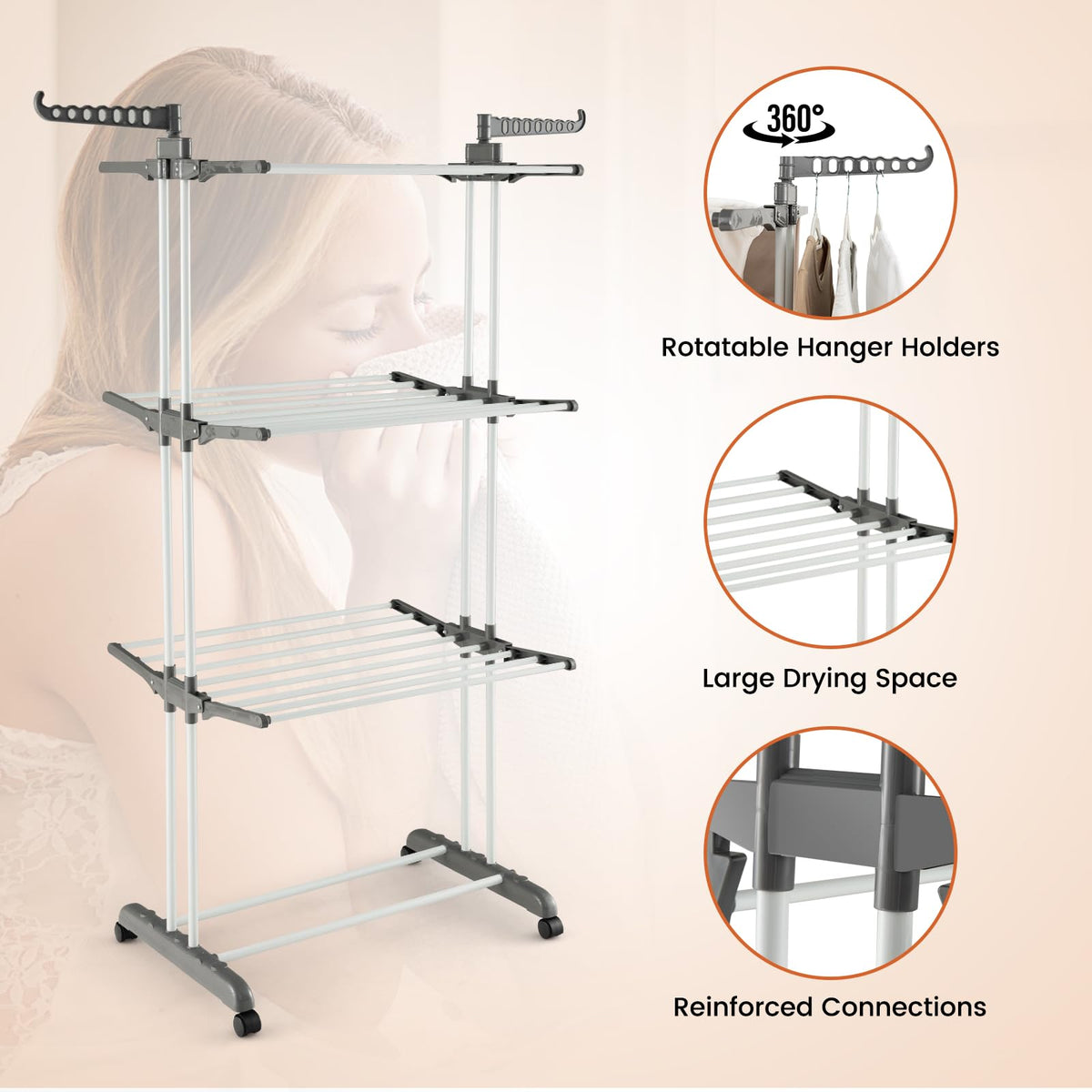 Giantex 4-Tier Clothes Drying Rack, Folding Clothes Horse Stand with Rotatable Side Wings