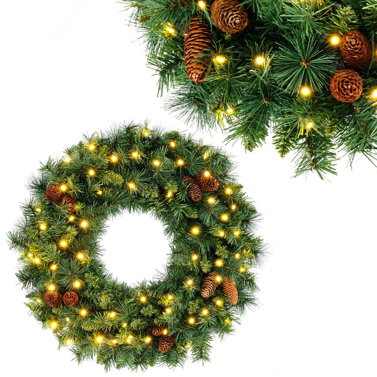 60 CM Pre-Lit Artificial Christmas Wreath, Battery Operated