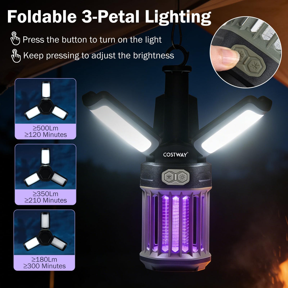 USB-C Rechargeable Outdoor Bug Zapper with Foldable Camping Lantern