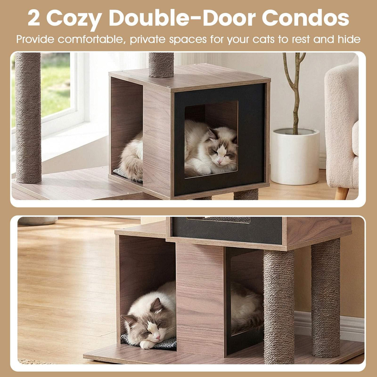 Modern Cat Tree with Sisal Scratching Posts and Removable Cushions