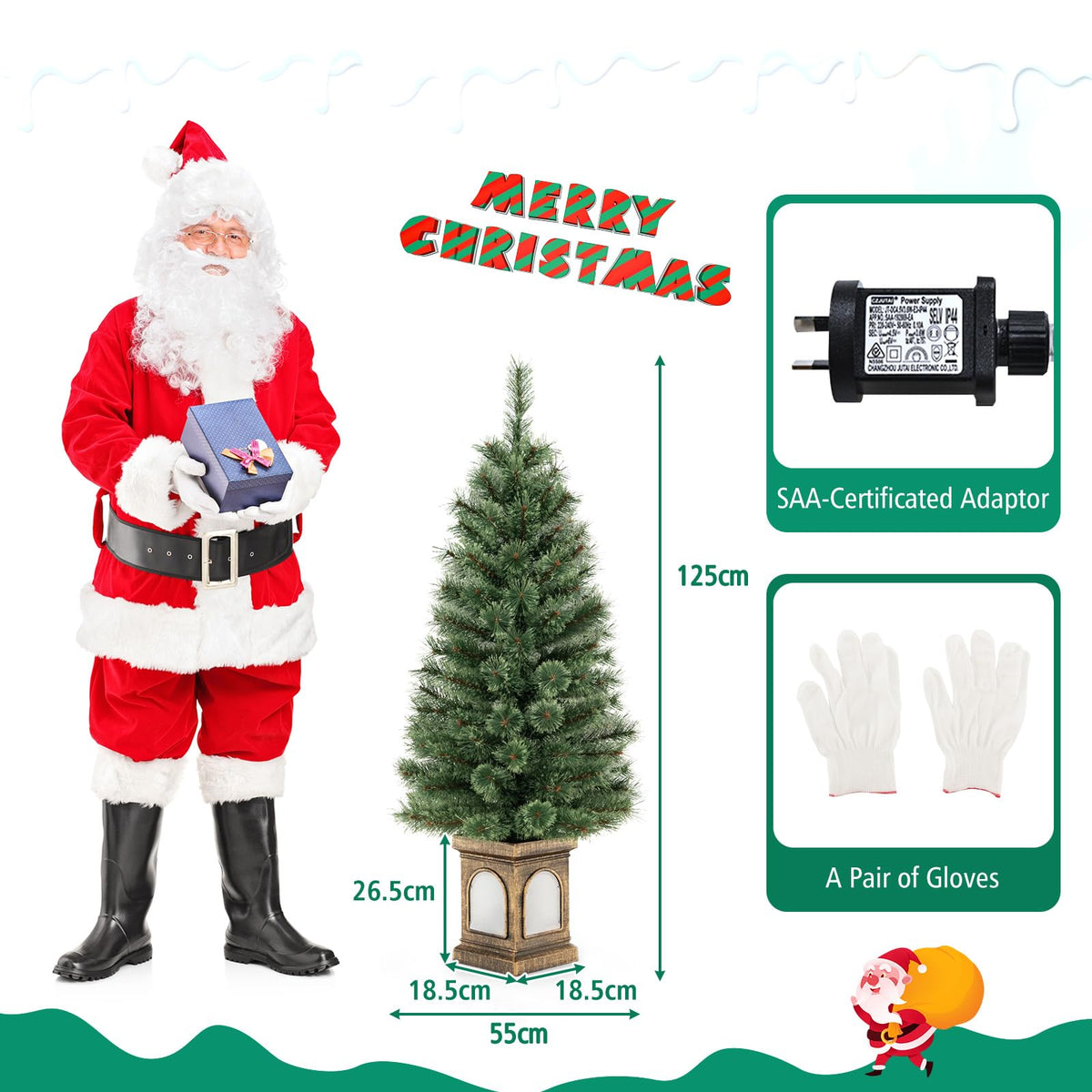 125CM Christmas Entrance Tree Potted with Pine Needles and Cement-Filled Base