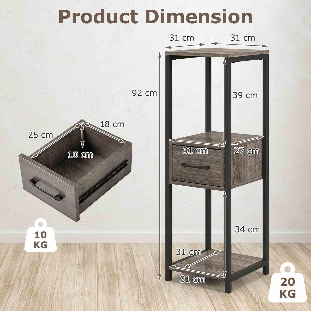 2 Pack 3 Tier Tall Metal Plant Stand with Drawer
