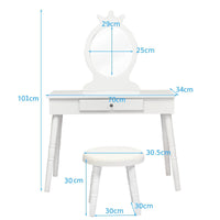 Kids Vanity Dressing Table Stool Set, Children Makeup Table Set