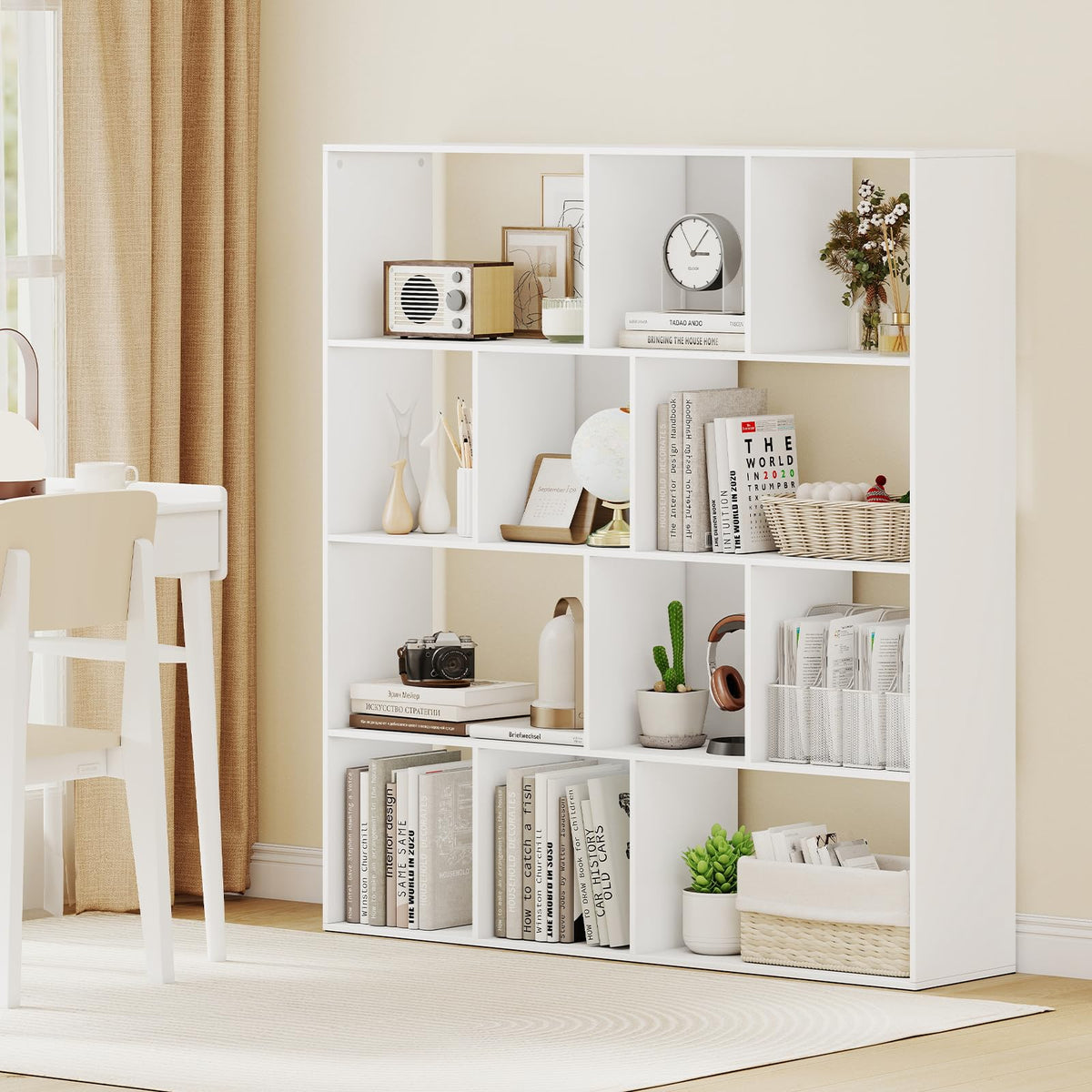 4-Tier Open Shelf Bookcase with 12 Storage Compartments