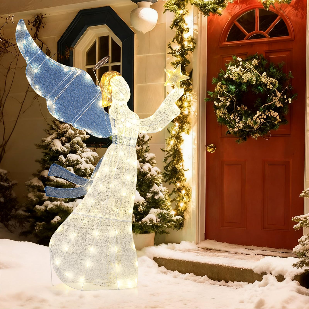 152cm Pre-Lit Christmas Angel Decoration with 120 LED Lights