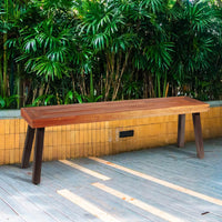 Patio Dining Wood Bench with Rustic Steel Legs