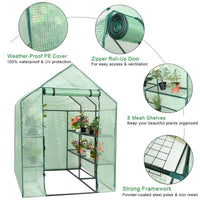 3 Tiers Outdoor Walk in Greenhouse, 12 Shelves Movable Green House Tunnel