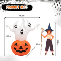 182CM Halloween Blow Up Pumpkin and Ghost Combo with Built-in LED and Blower