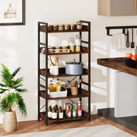 5-Tier Bookshelf,Tall Industrial Bookcase w/Open Shelves & 4 Hooks