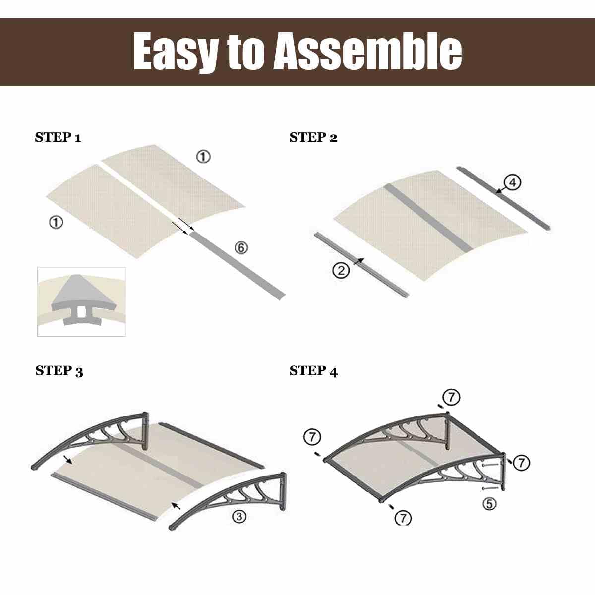 Weather-resistant Canopy for Front Door Awning Transparent Door Roof Protection