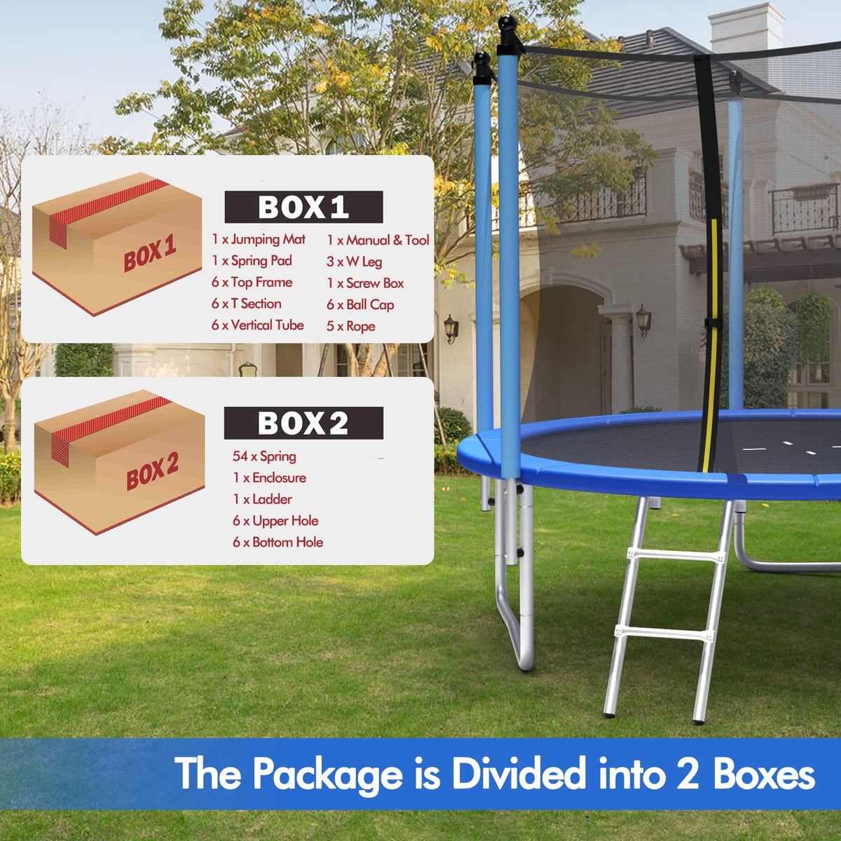 10/12/14 FT Outdoor Trampoline with Enclosure Net and Ladder