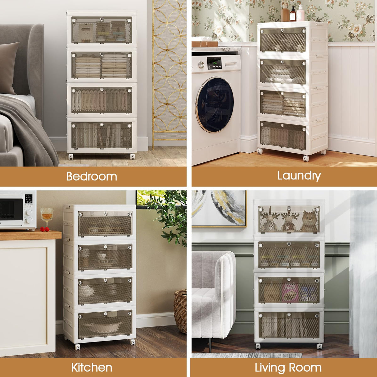 Collapsible Closet Storage Organizer with Wheels for Bedroom Living Room, Easy Assembly (4-Tier)