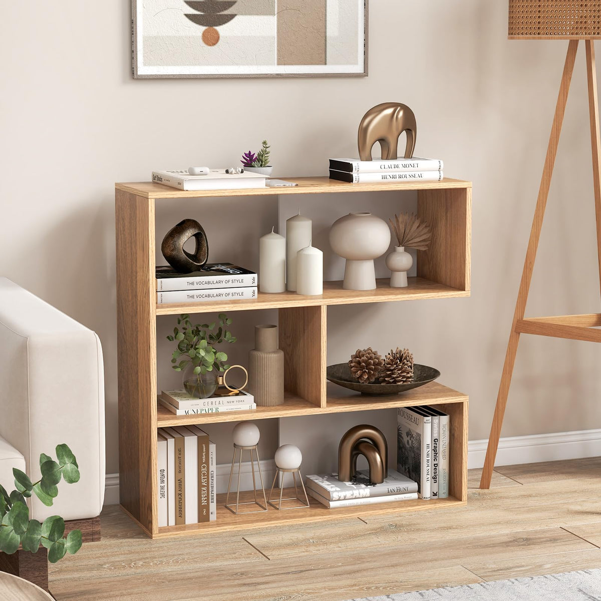 Giantex Bookshelf, 3-Shelf Open Bookcase, Freestanding Corner Bookshelf