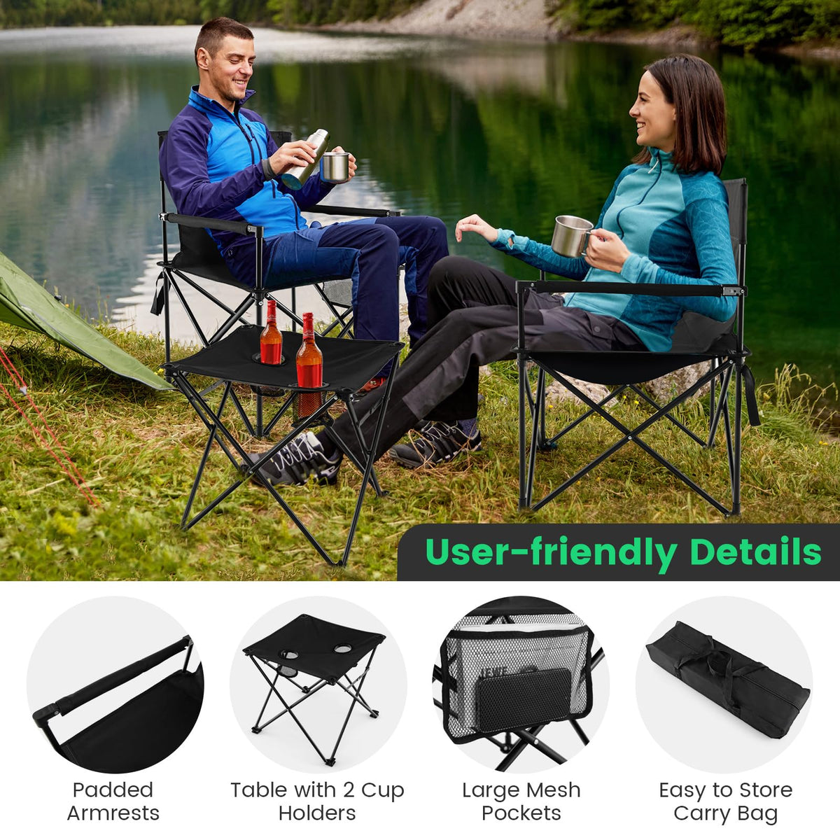 Side Table Folding Camping Chair With Cup Holder Folding Camping