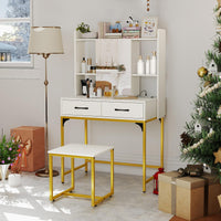 80 CM Wide Vanity Desk with Mirror and Stool Power Outlets