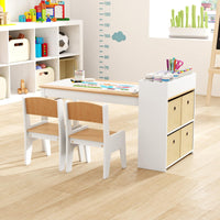 Wooden Kids Art Craft Study Table and Chairs Set with Paper Roll