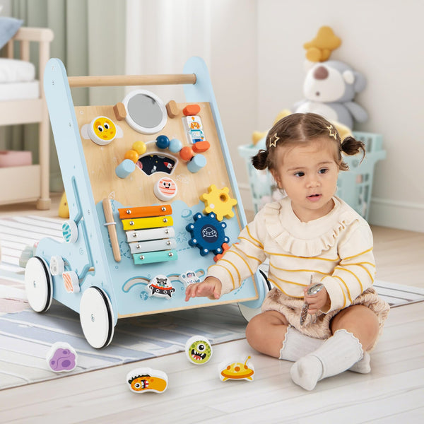 8-in-1 Wooden Baby Walker, Push and Pull Learning Activity Center