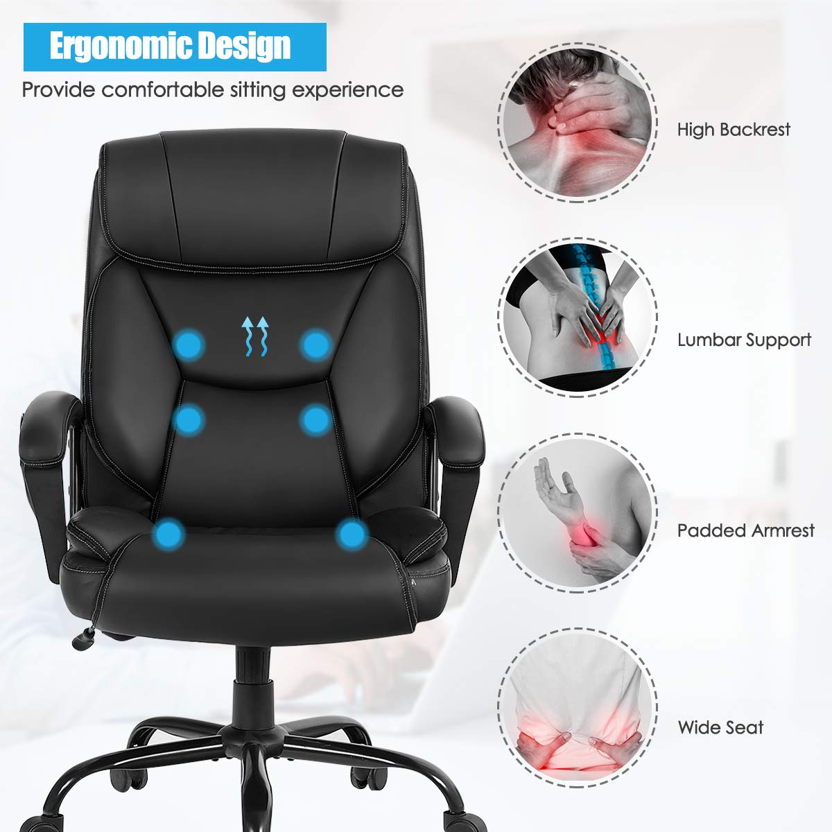 Giantex Executive Massage Chair, Ergonomic Office Chair w/ 6 Vibrating Points, Swivel Computer Chair