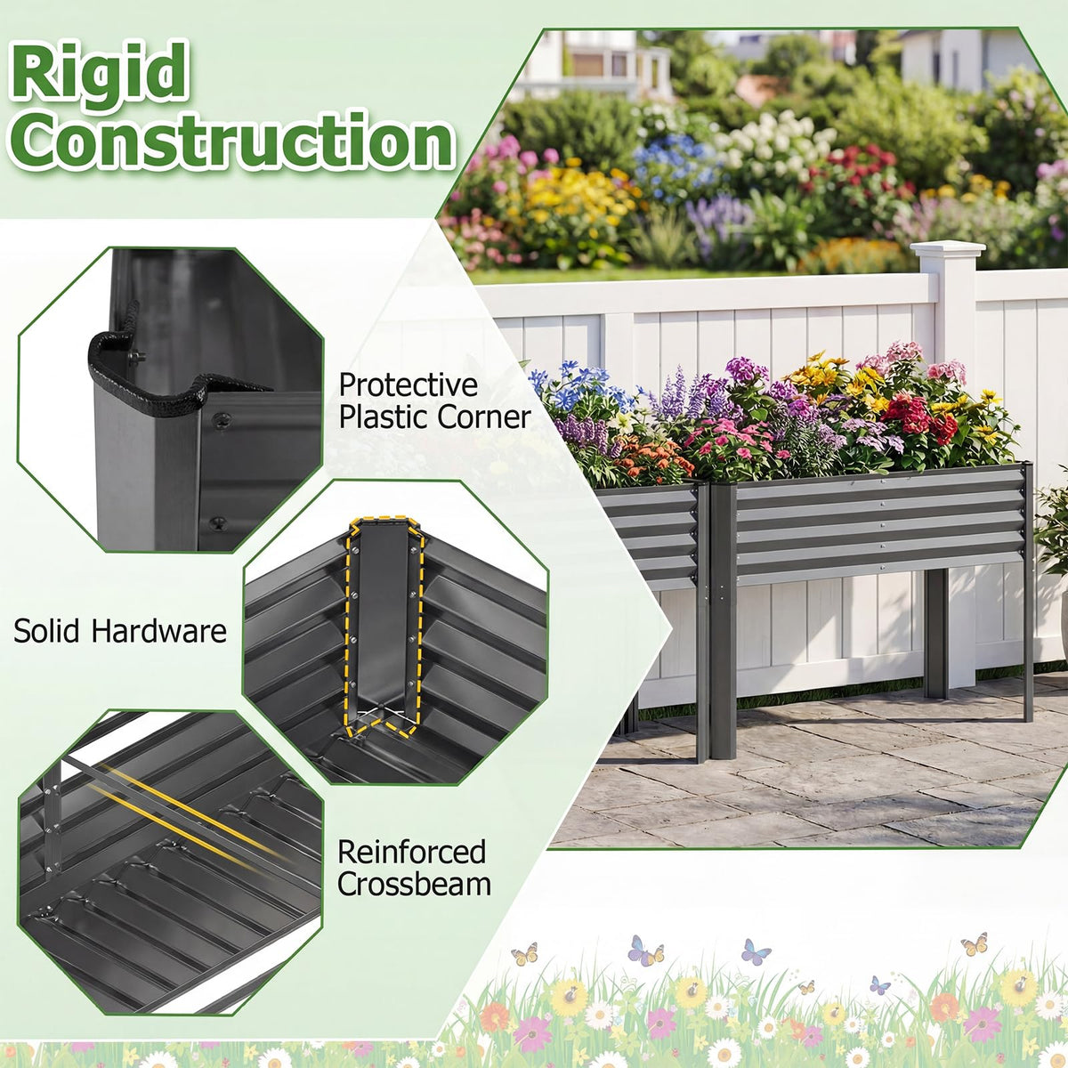 Galvanized Raised Garden Bed with Legs, Metal Elevated Planter Box for Gardening Vegetables, Flowers