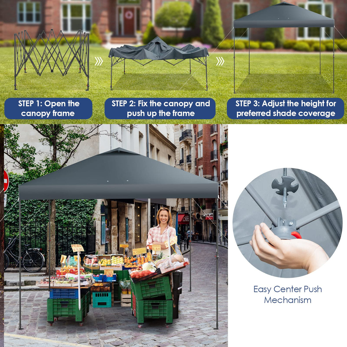 3m x 3m Height-Adjustable & Tiltable Pop-up Canopy with Carry Bag