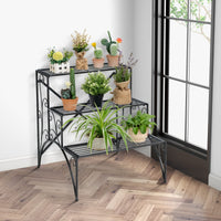 3-Tier Ladder Style Plant Rack with Widened Grid Shelf