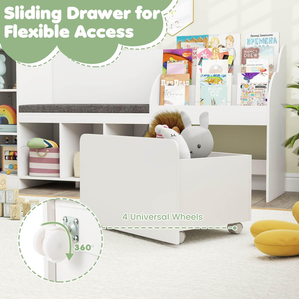 4-in-1 Standing Toy Organizer w/ Removable Seat Cushion