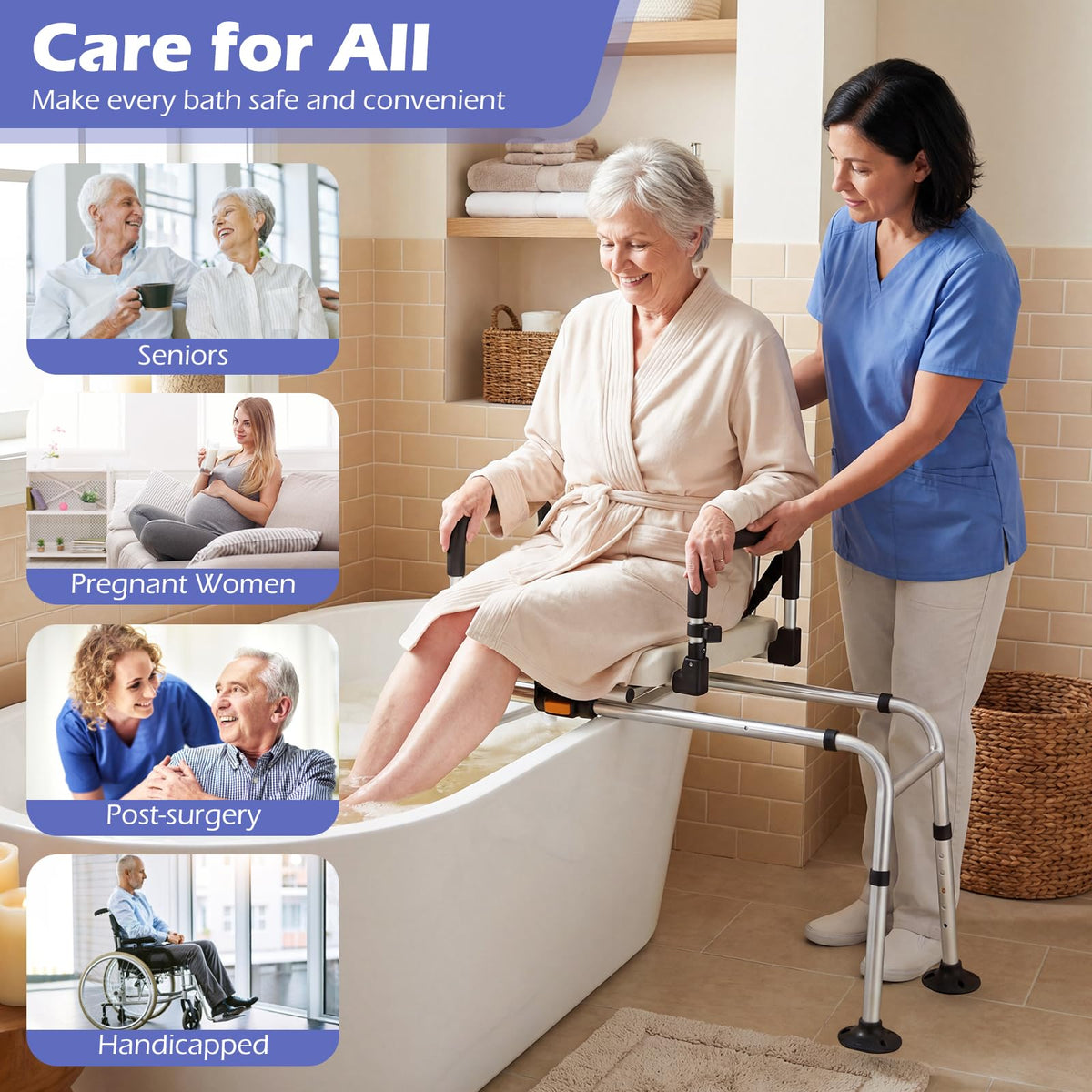 Sliding Shower Chair with Backrest, Duty Non-Slip Tub Transfer Bench w/Swivel Seat