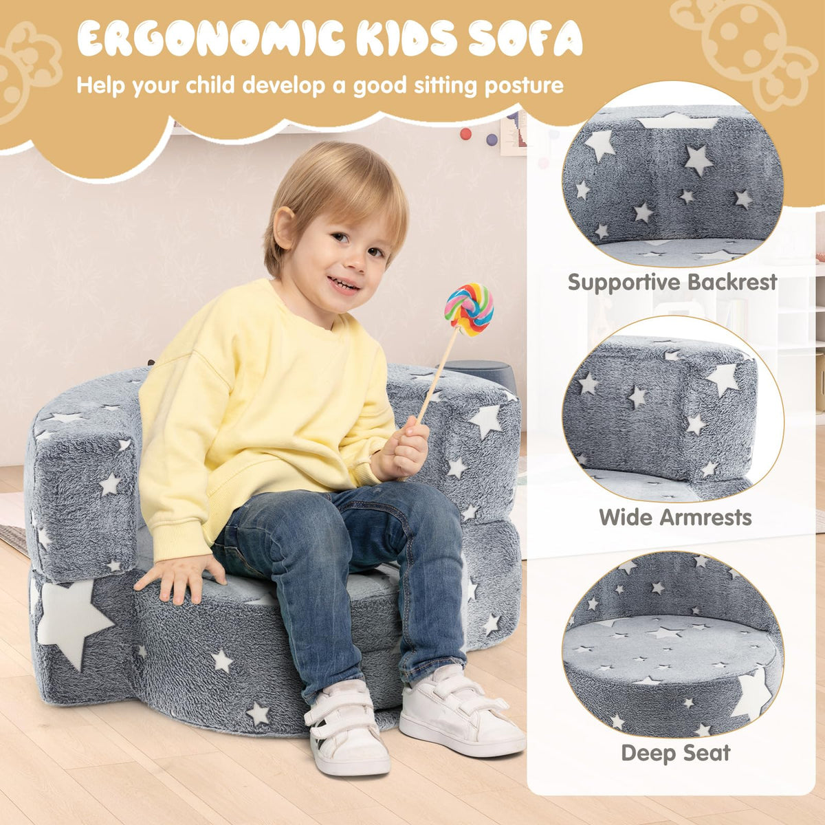 Convertible Children Sofa Kids Couch Chair with Removable and Machine-washable Cover