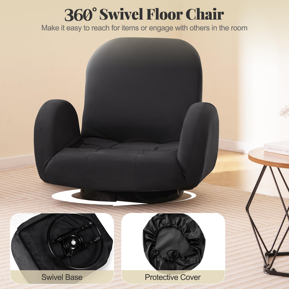 Giantex Swivel Floor Chair Folding Gaming Chair with Adjustable Backrest