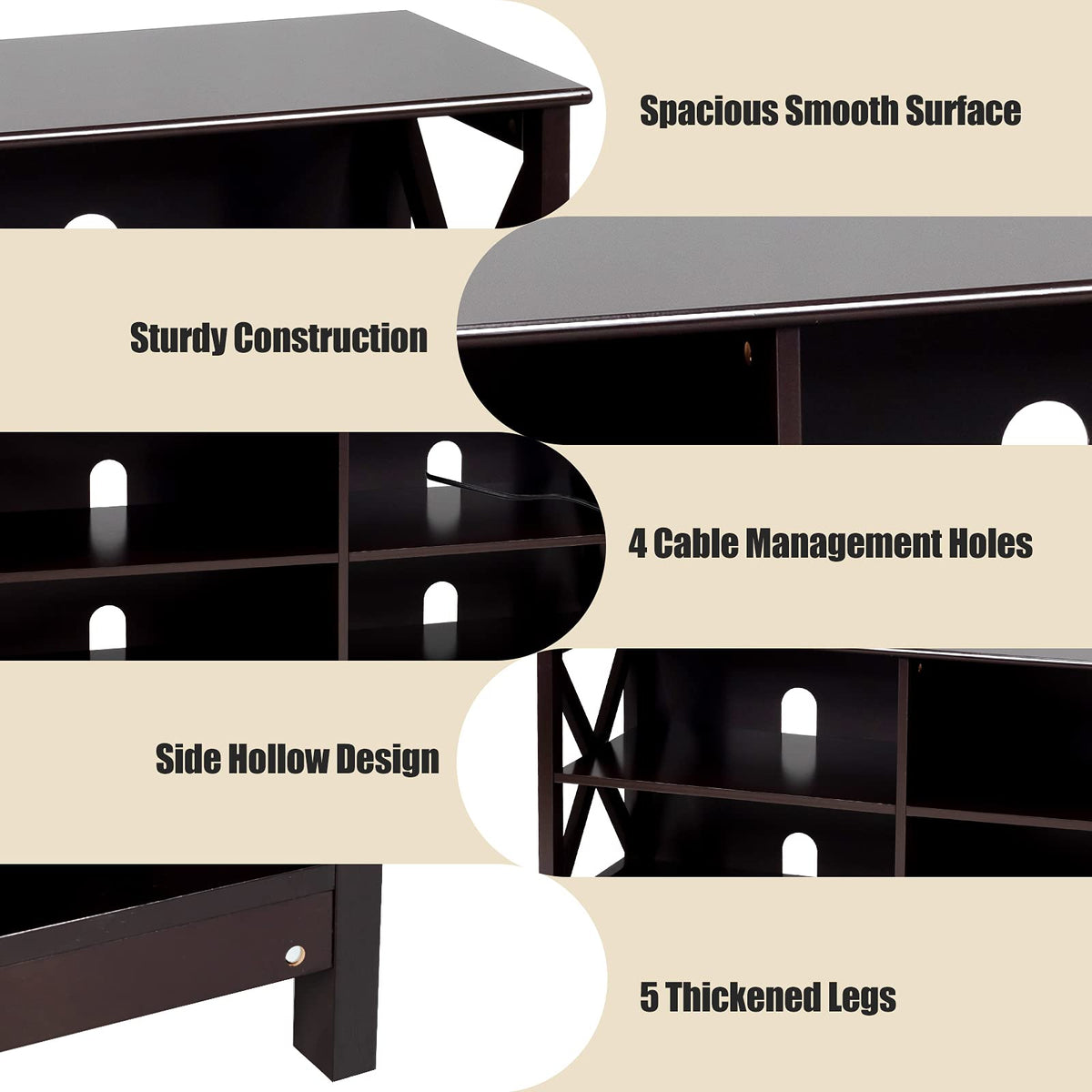 TV Unit 120CM Length, 3-Tier Wooden Entertainment Unit Stand