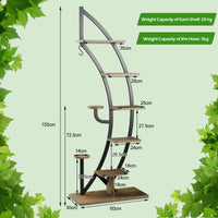 6-Tier Tall Metal Plant Stand Rack, Curved Half Moon Shape Ladder Planter Shelf W/ Top Hook