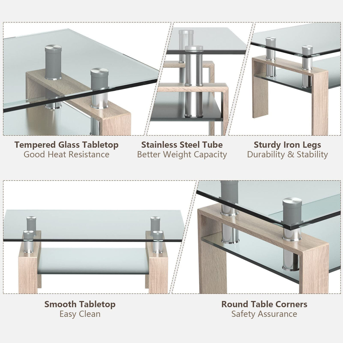 Giantex Rectangular Coffee Table, Modern Coffee Table with 2-Tier Storage Shelf