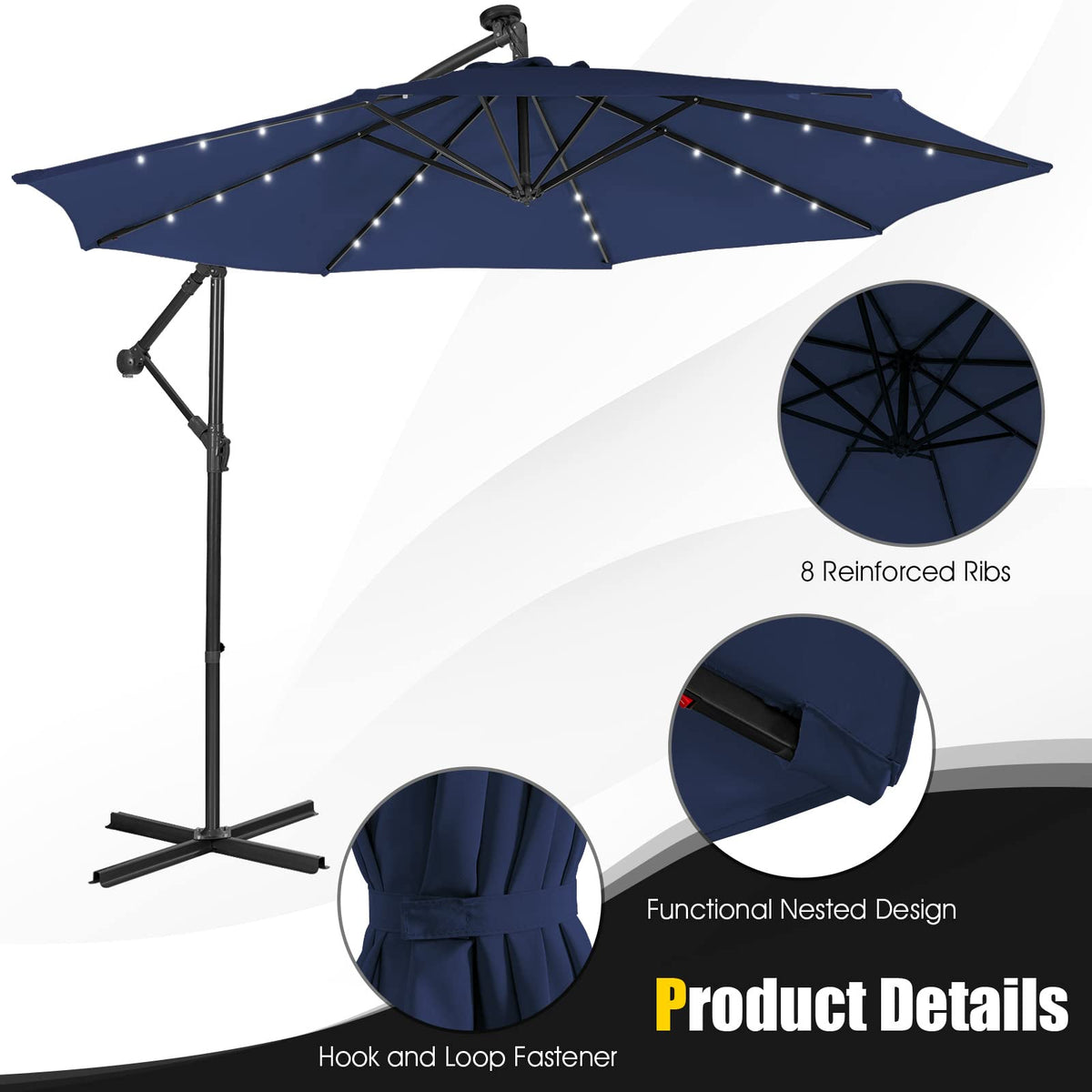 3M Cantilever Umbrella, w/ 32 Solar-Powered LED Lights